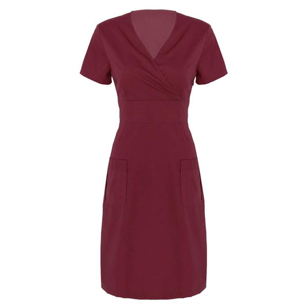 Women's Short-Sleeved V-Neck Nurse Uniform Dress