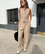 Athena Tailored Linen Set with Sleeveless Vest (One Set)