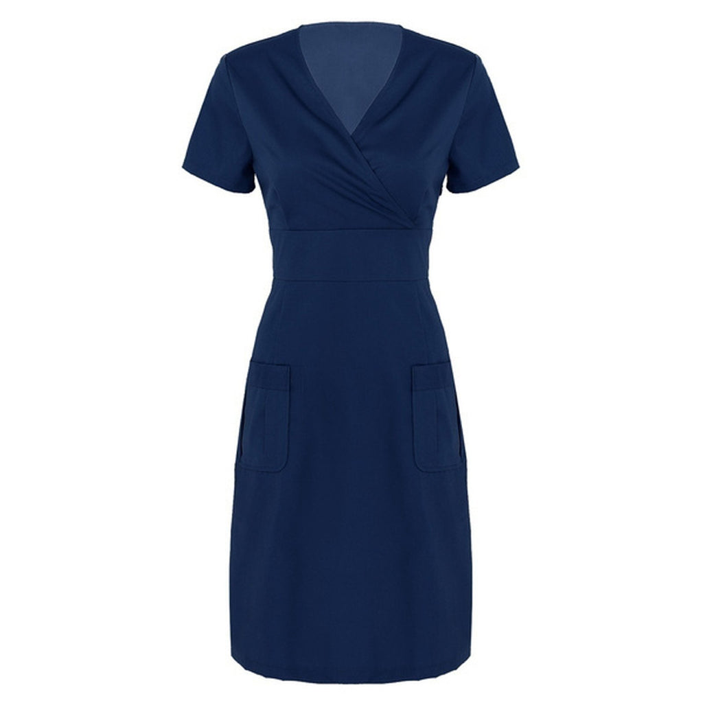 Women's Short-Sleeved V-Neck Nurse Uniform Dress