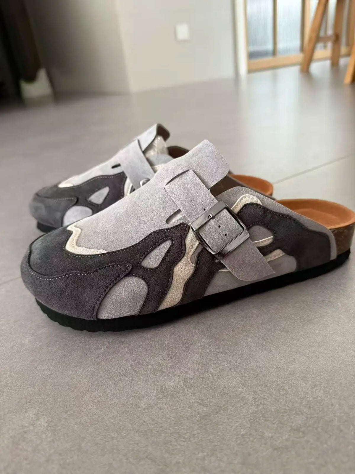 Genuine Leather Cork Mules Slippers for Men Women Close Toe Slippers Home Shoes Clogs Vintage Muller Slippers with Arch Support