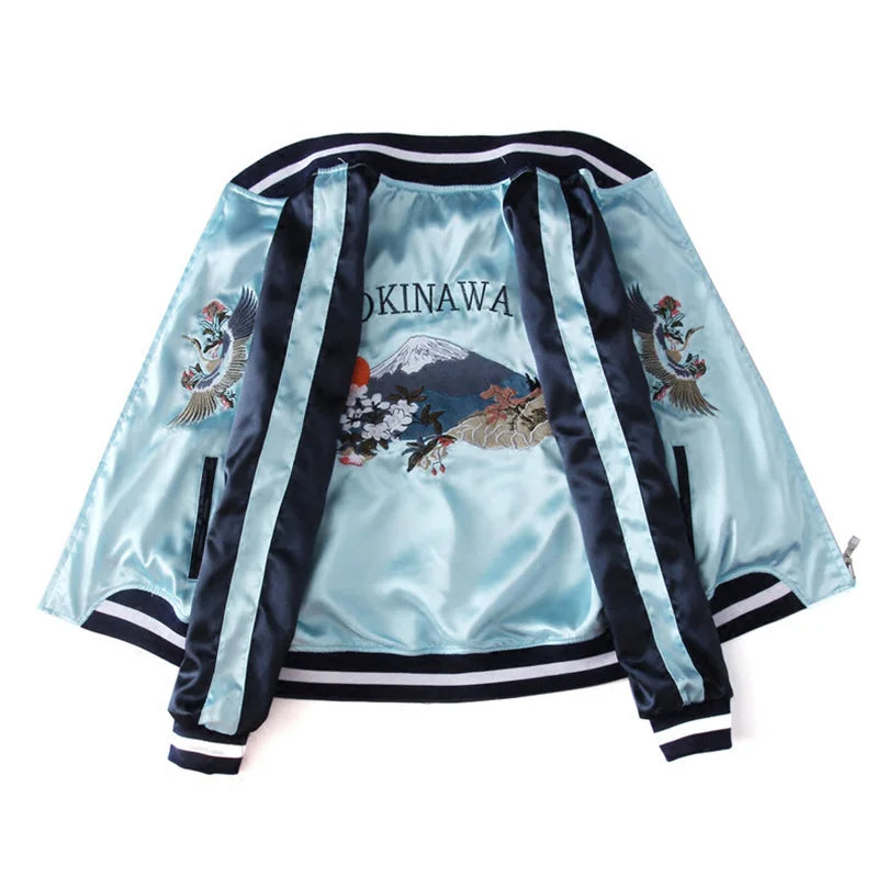 Double Sided Satin Baseball Jacket Women Sukajan Jacket Female Girls Embroidery Coat 2026 Spring Autumn Pink Z1A1