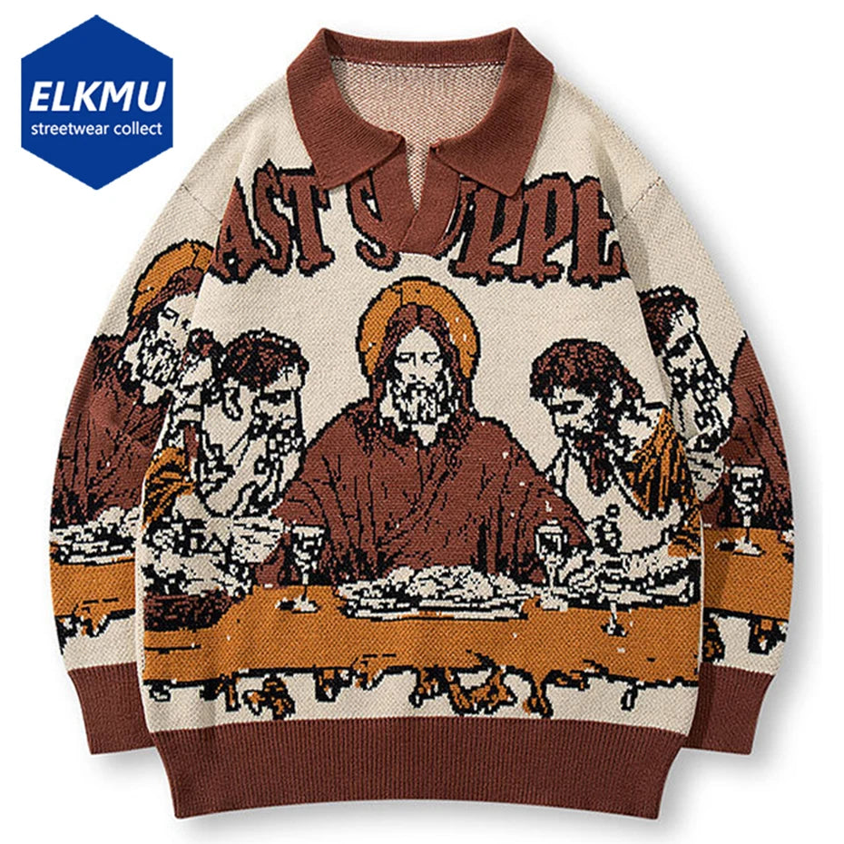 Vintage Oversized Men Sweaters Streetwear Harajuku Hip Hop Sweaters knit Jumpers Casual Loose Retro Y2K Sweaters Knitwear