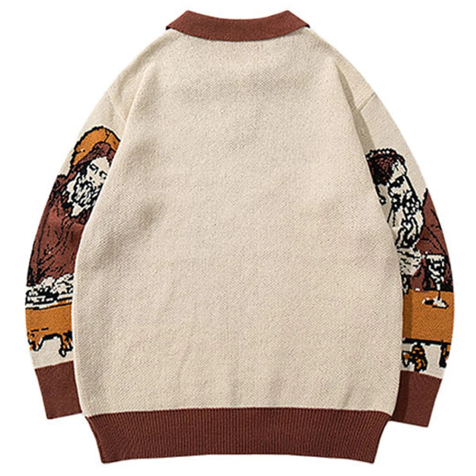 Vintage Oversized Men Sweaters Streetwear Harajuku Hip Hop Sweaters knit Jumpers Casual Loose Retro Y2K Sweaters Knitwear