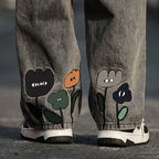 New Men's Y2K Flower Printed Baggy Jeans 2026 Streetwear American Casual Denim Wide-leg Pants Hombre Vintage Straight Trousers