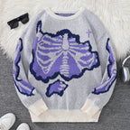 New Popular Spring and Autumn Bone-Shaped Butterfly Jacquard Pattern Pullover Sweater Casual Round Neck Contrast Color Knitted m