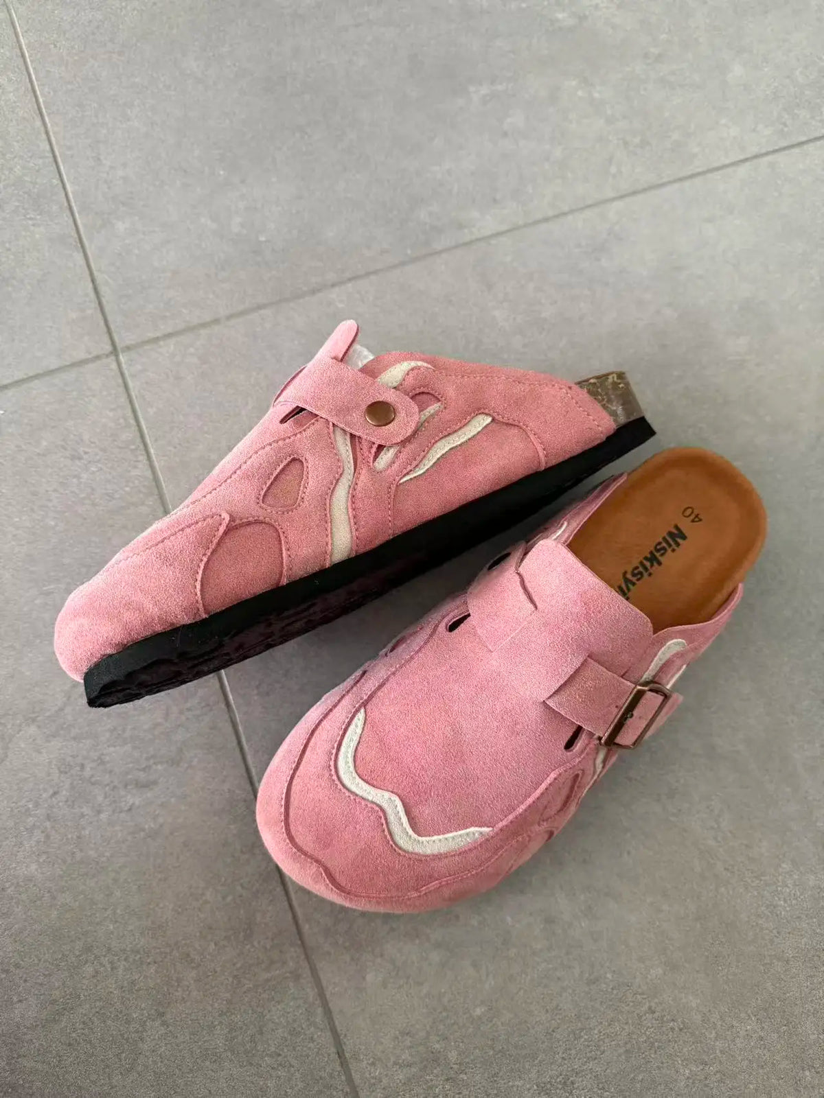 Genuine Leather Cork Mules Slippers for Men Women Close Toe Slippers Home Shoes Clogs Vintage Muller Slippers with Arch Support
