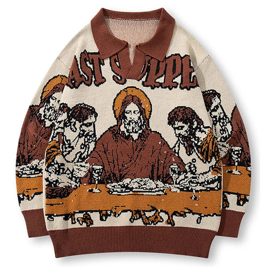 Vintage Oversized Men Sweaters Streetwear Harajuku Hip Hop Sweaters knit Jumpers Casual Loose Retro Y2K Sweaters Knitwear