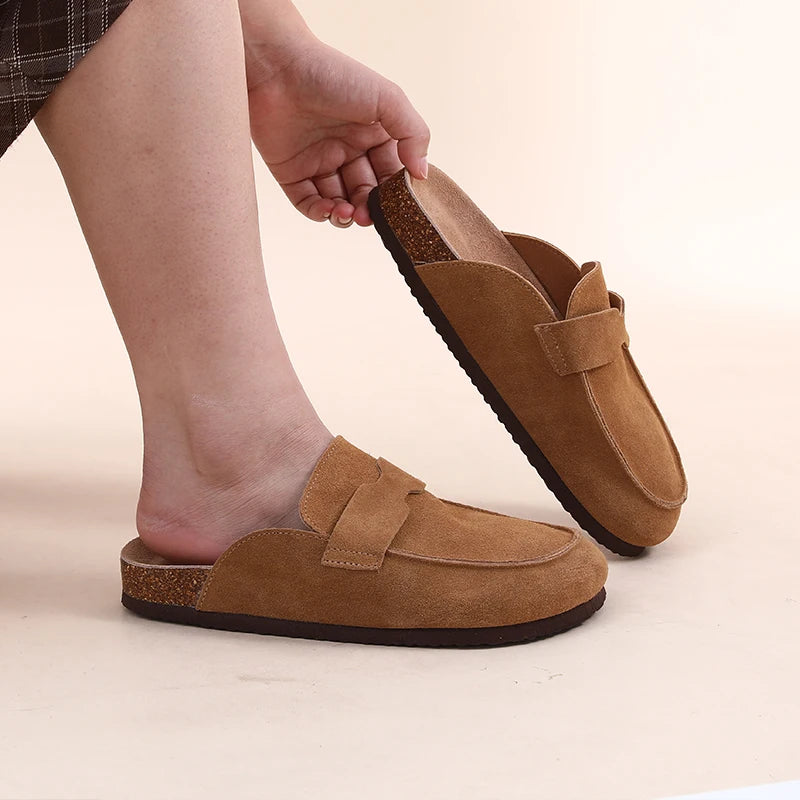 Smile PoP Cork Suede Clogs Slippers For Women Men Clogs Shoes Classic Cork Antislip Outdoor Slippers With Arch Support Mules