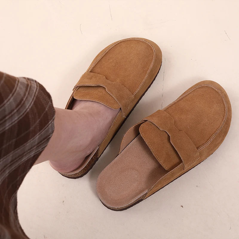Smile PoP Cork Suede Clogs Slippers For Women Men Clogs Shoes Classic Cork Antislip Outdoor Slippers With Arch Support Mules