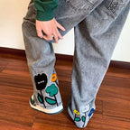 New Men's Y2K Flower Printed Baggy Jeans 2026 Streetwear American Casual Denim Wide-leg Pants Hombre Vintage Straight Trousers